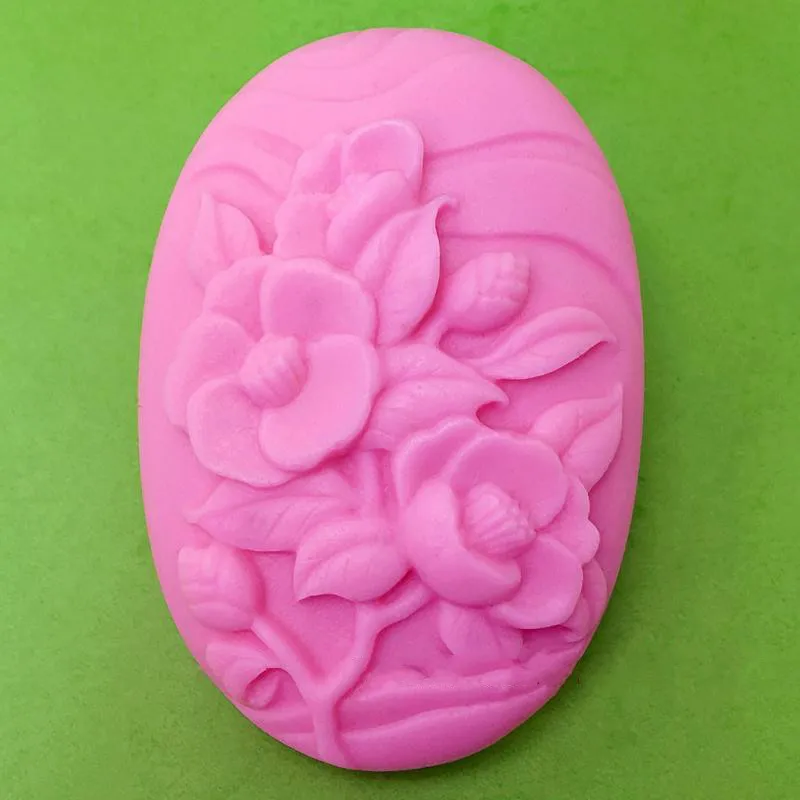 Flower pattern oval shape soap mold DIY Hand making craft soap silicone mold