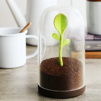 

Quality Sprout Jar Shaker Tea Leaves Coffee Bean Sugar Storage Bottles Creative Cute Spoon Seasoning Kitchen Sealed Container