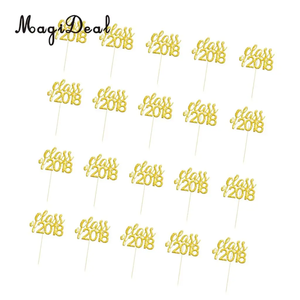 Pack of 20 Class of 2018 Cake Cupcake Toppers Congratulation Graduation Party Fruit Muffin Food Sticks
