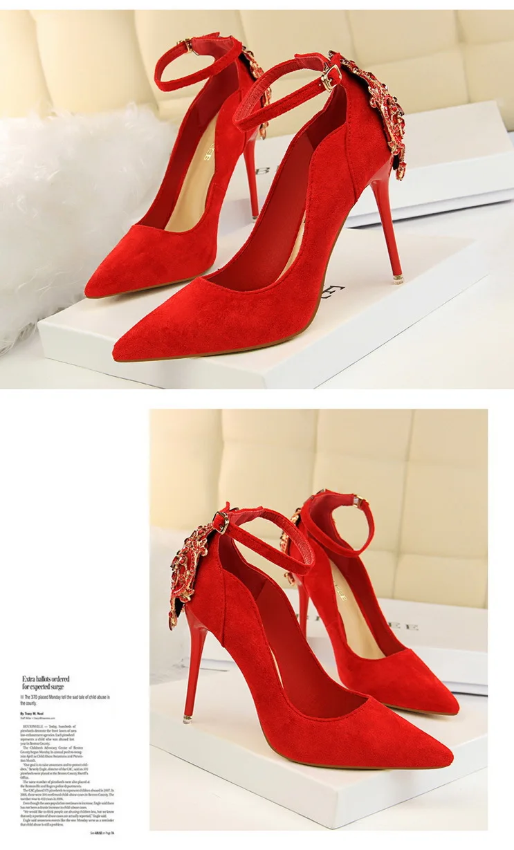 Elegant Crystal Suede Pointed Rhinestone Pumps