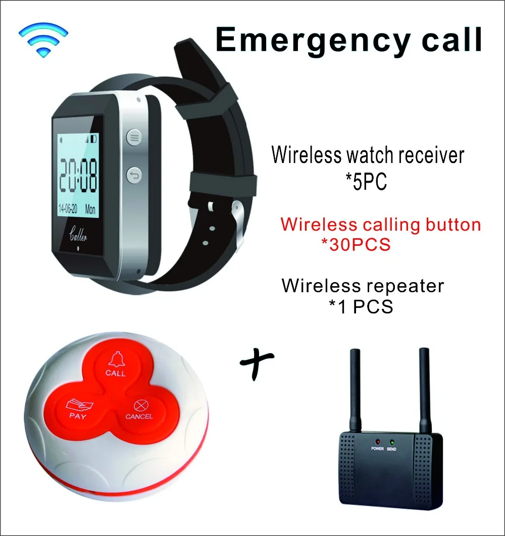 Restaurant Wilress Serivce Calling System with Wireless Repeater 30 desktop Caller+5 Watch Waiter Call | Электроника