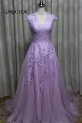 100% настоящие трапециевидные сиреневые кружевные свадебные платья 2019 Tull аппликации свадебное платье Vestido De Noiva Robe De Mariage