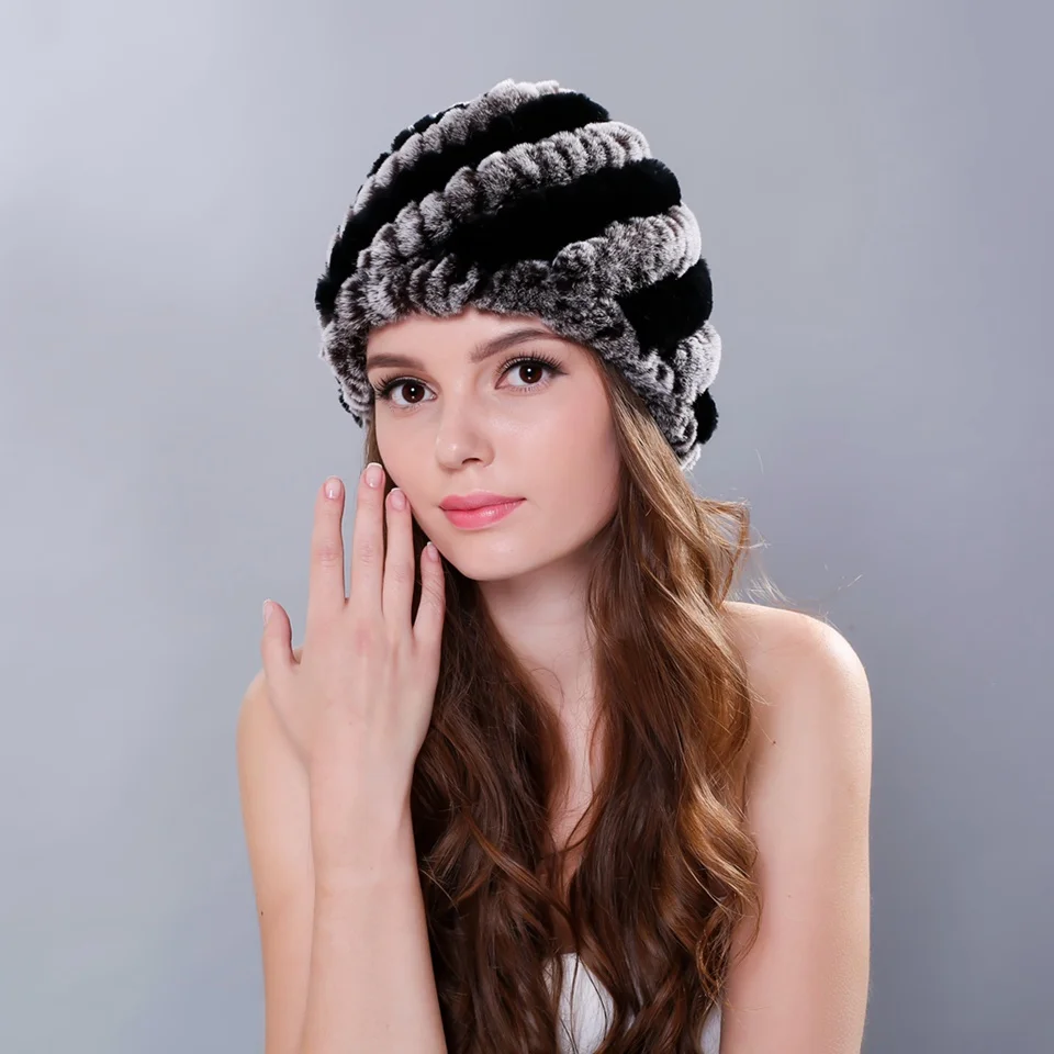 

2016 Hot Women Winter Hat Real Rex Rabbit Fur Headgear Lady Knitted Hat Girl Warm Charm Beanies Caps Female gorro tejido
