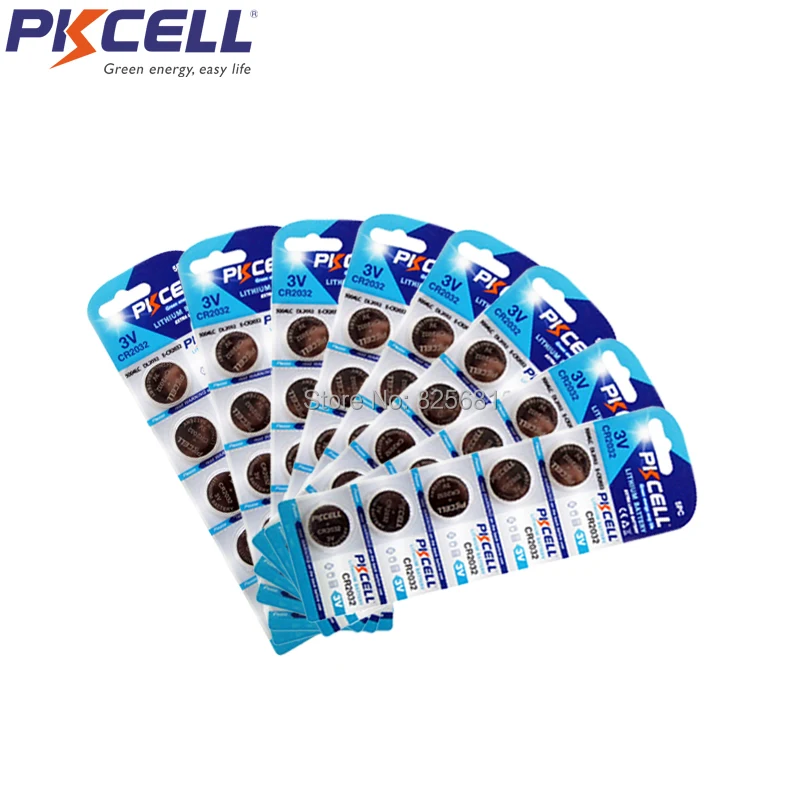 40 шт. 8 карт PKCELL CR2032 DL2032 CR 2032 KCR2032 5004LC ECR2032 Кнопочная батарея для монет часов |