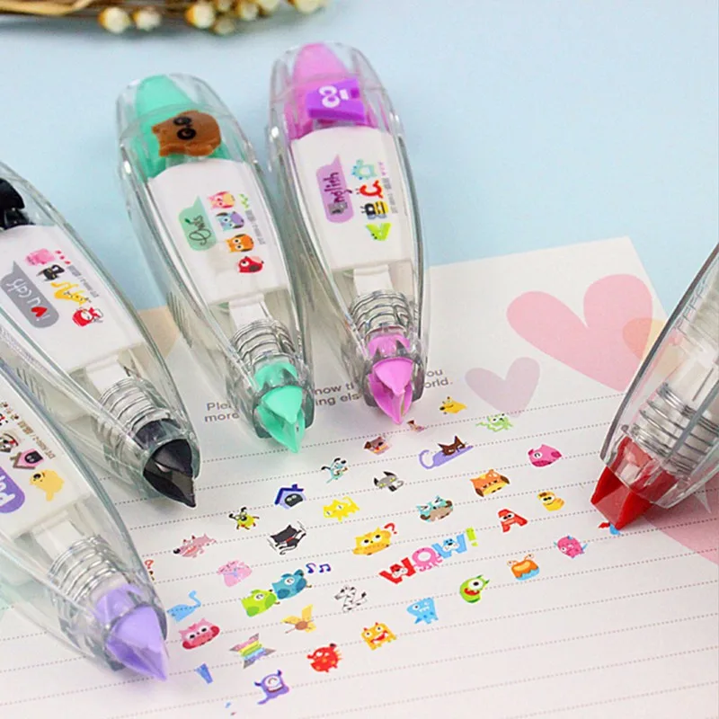 Bonito dos Desenhos Decorativo para as Crianças da Escola Fita Corretiva Papelaria Coréia Animados Kawaii Colorido Laço Diy 4 Cheap Fitas de correção