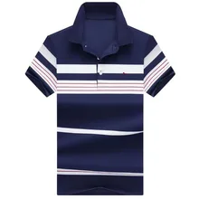 Новая летняя деловая Хлопковая мужская футболка с коротким рукавом, полосатая приталенная Повседневная дышащая мягкая рубашка с вышивкой PO016