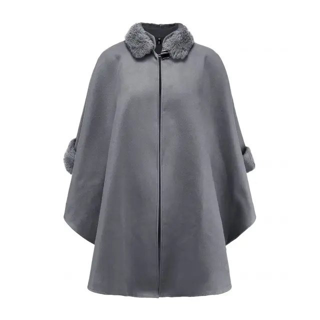 Laipelar Elegant Winter cape coat Women long sleeve faux fur collar