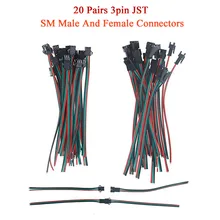 20 наборы для ухода за кожей 3 булавки JST SM Мужской Женский Разъем соединительный кабель для светодиодной 15 см 20awg провода WS2812B WS2812 WS2811 SK6812 SK6812-RGBW Светодиодные ленты