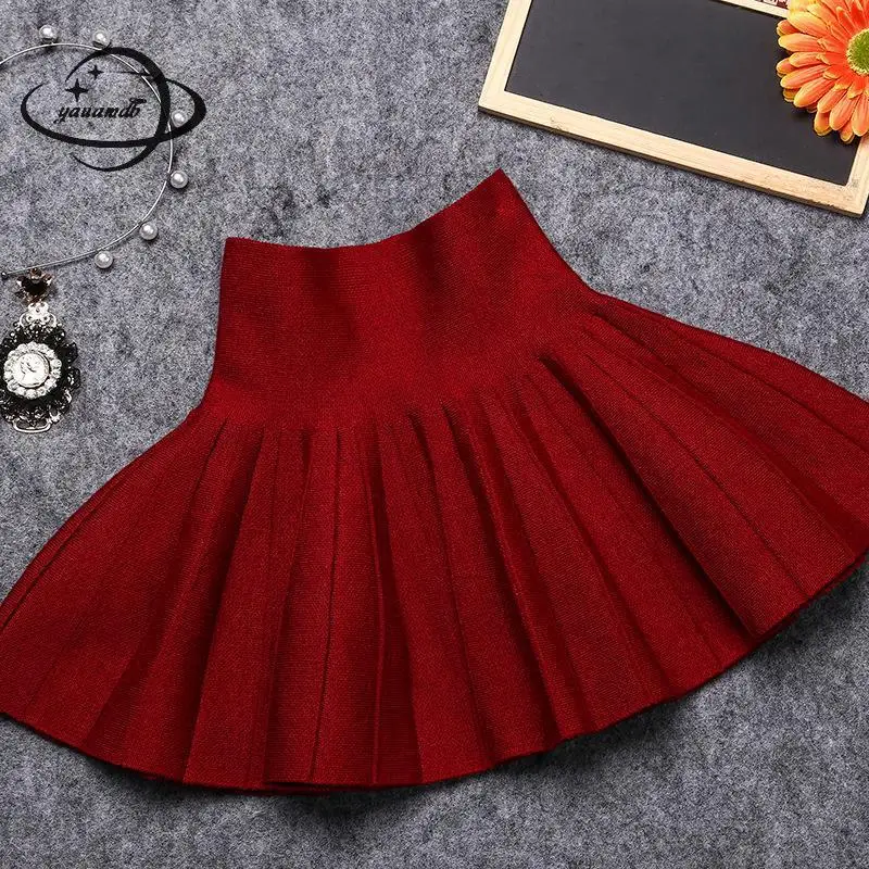 

YAUAMDB kids above knee pleated skirts 2018 summer 5-13Y cotton girls clothing draped princess cute formal children clothes Y29