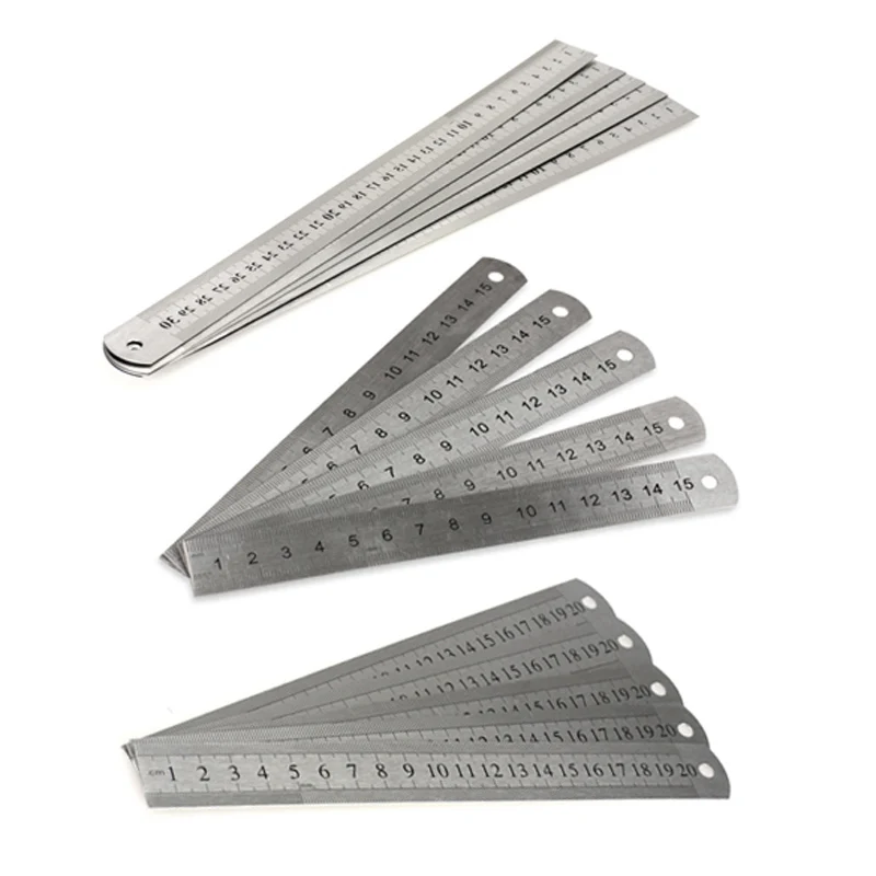 

5 Pcs/Set Double Side Straight Rulers 15/20/30cm Stainless Steel Measuring Tool MDJ998