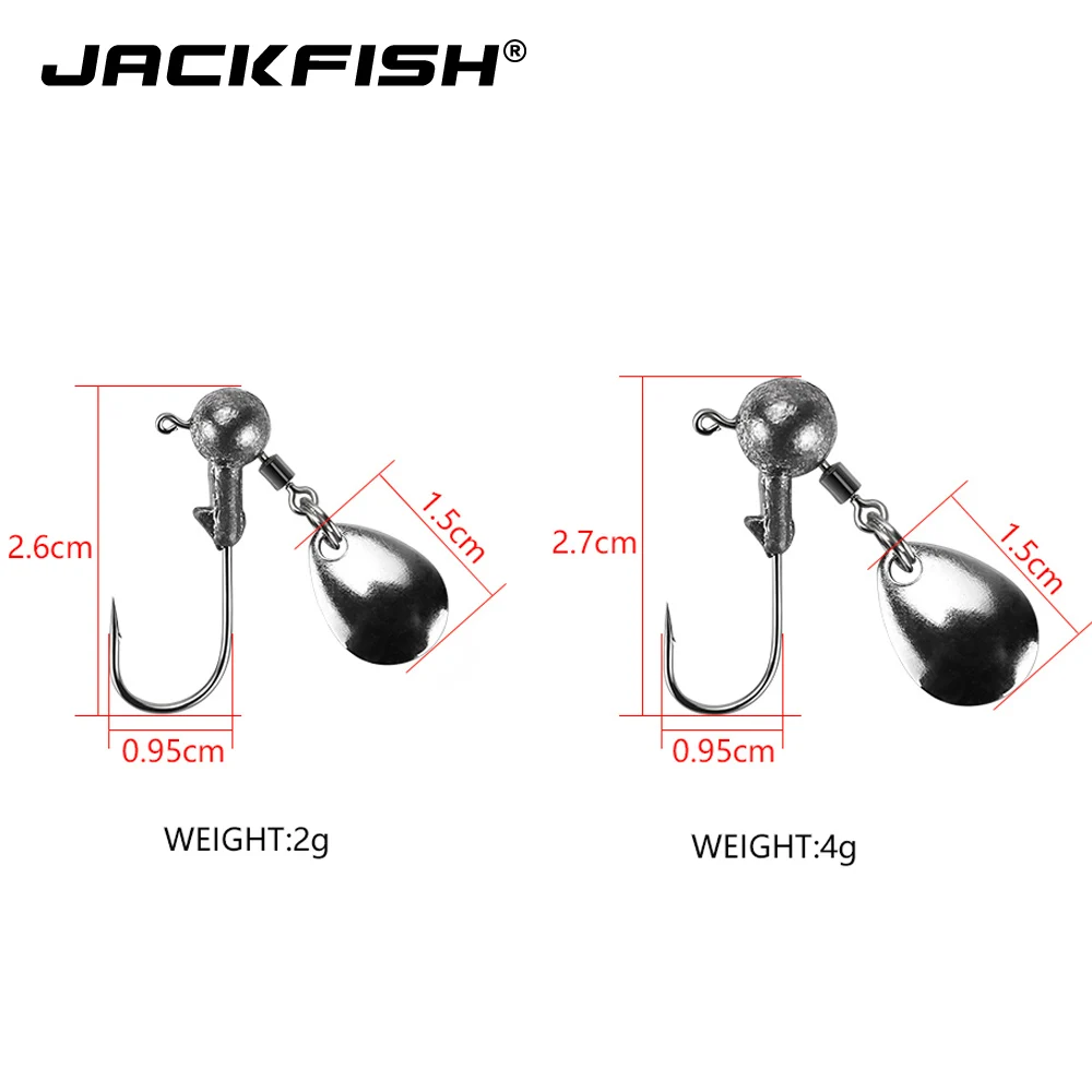 JACKFISH 2 г/4 г, 5 шт./партия, свинцовая Мормышка, крючок с металлической Спиннер, ложка с блестками, шум для мягкой приманки, приманка "Червь", снасти, аксессуары