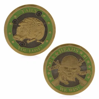 

Heads We Win Tails You Lose Skull Gold Plated Commemorative Challenge Coins Art