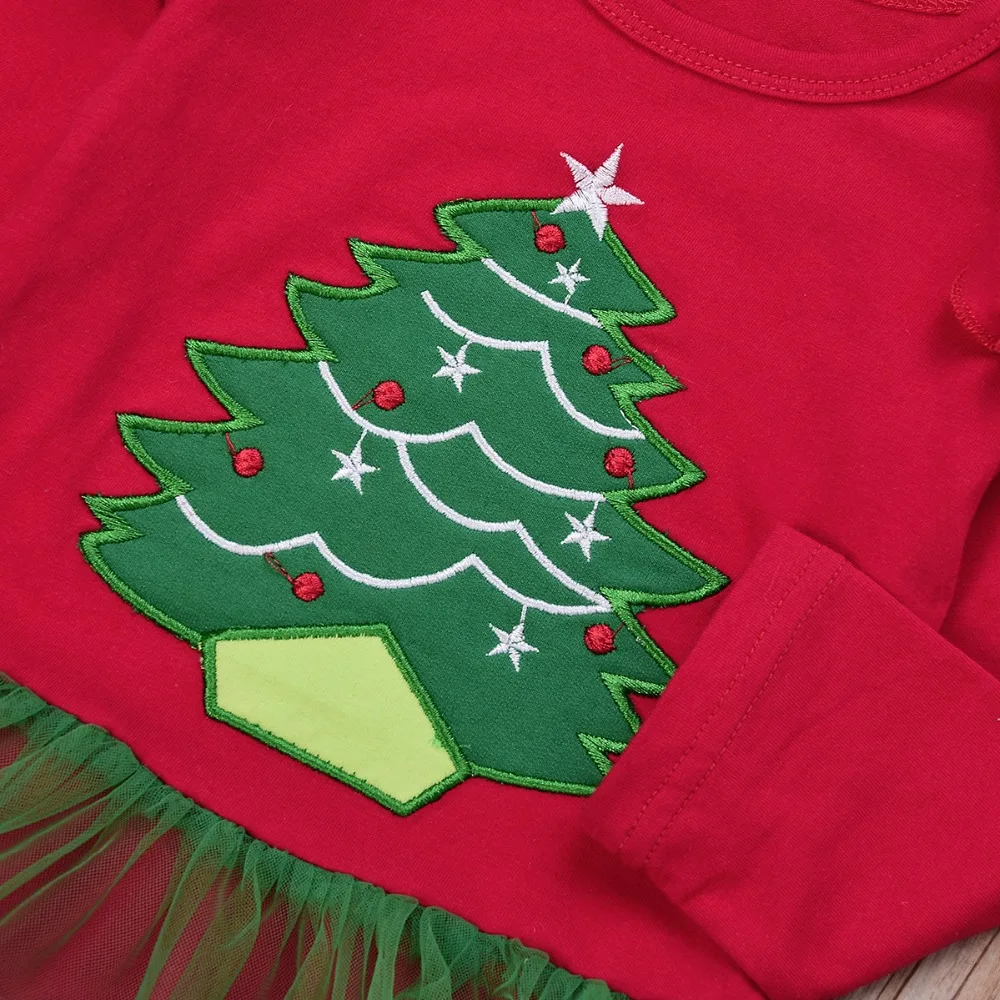 Puseky/коллекция года; Рождественская Одежда для новорожденных девочек; платье-пачка с изображением рождественской елки; милый сетчатый комбинезон для малышей; нарядный костюм