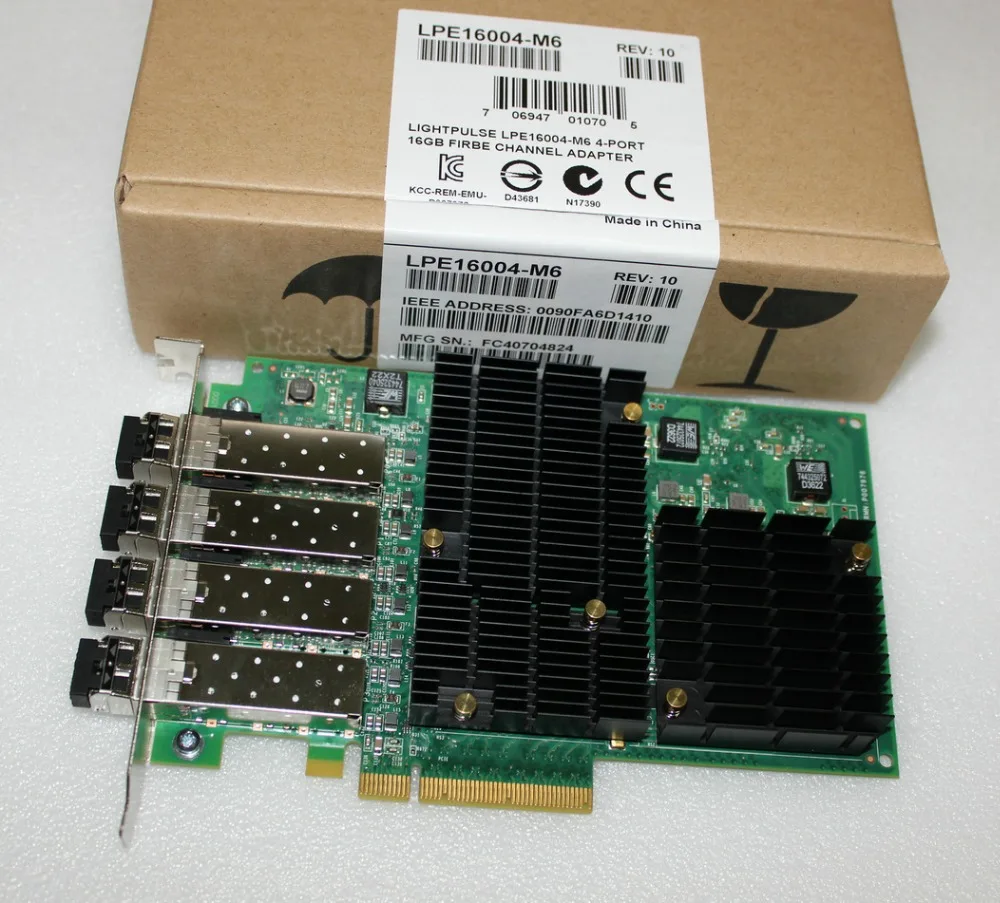 RaidStorage Avago Emulex LPe16004-M6 4 порта 16GFC PCIe Gen3 x8 Коротковолновая оптическая LC SFP+ Gen 5 16 Гб четырехпортовая HBA карта