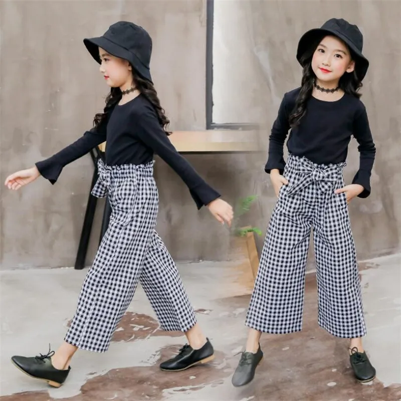 Autumn Girl Clothes Sets T Shirt& Pants Long Sleeve Plaid School Kids Outfit Children Girl Clothing 4 5 6 7 8 9 10 11 12 Years