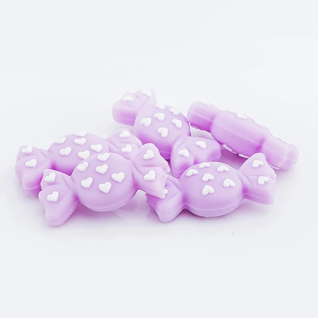 5 шт./лот пищевой мультфильм силиконовые бусины Мини конфеты игрушки Детский Прорезыватель для ношения на цепочке бусины грызунов детский Прорезыватель жевательные бусины в виде конфет игрушка - Цвет: Purple