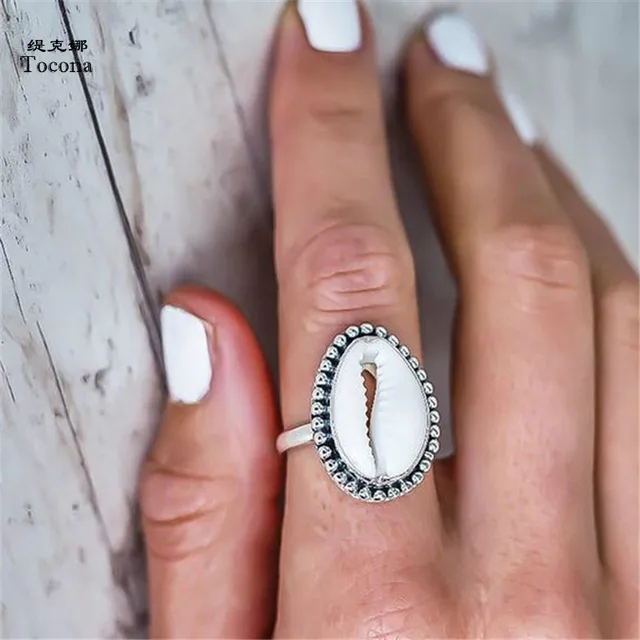 Tocona Bohemian Antique Silver Shell Ring Midi Finger Knuckle Rings for Women Su Tocona Bohemian Antique Silver Shell Ring Midi Finger Knuckle Rings for Women Su