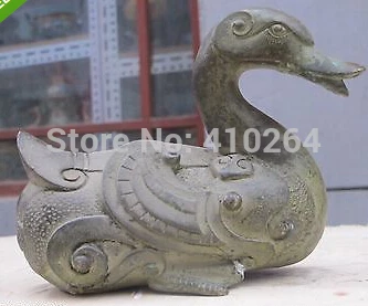 

7.5"Chinese pure Bronze carved avian Duck Statue