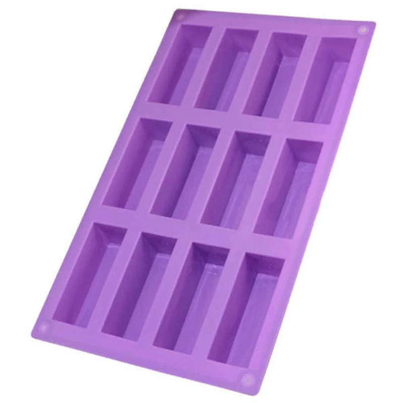 Newest 12-Cavity Rectangle Cake Silicone Mould Candy Chocolate Soap DIY Ice Cube Mold