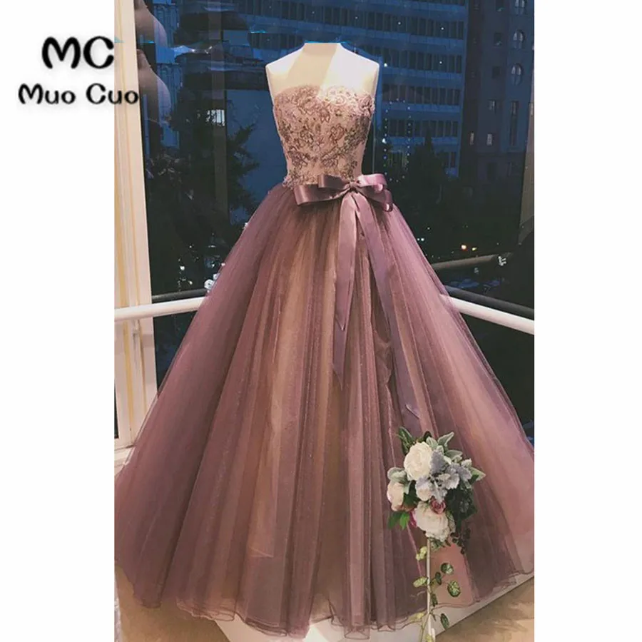Deep gray red tulle strapless long embroidery sleeveless evening dress with sash