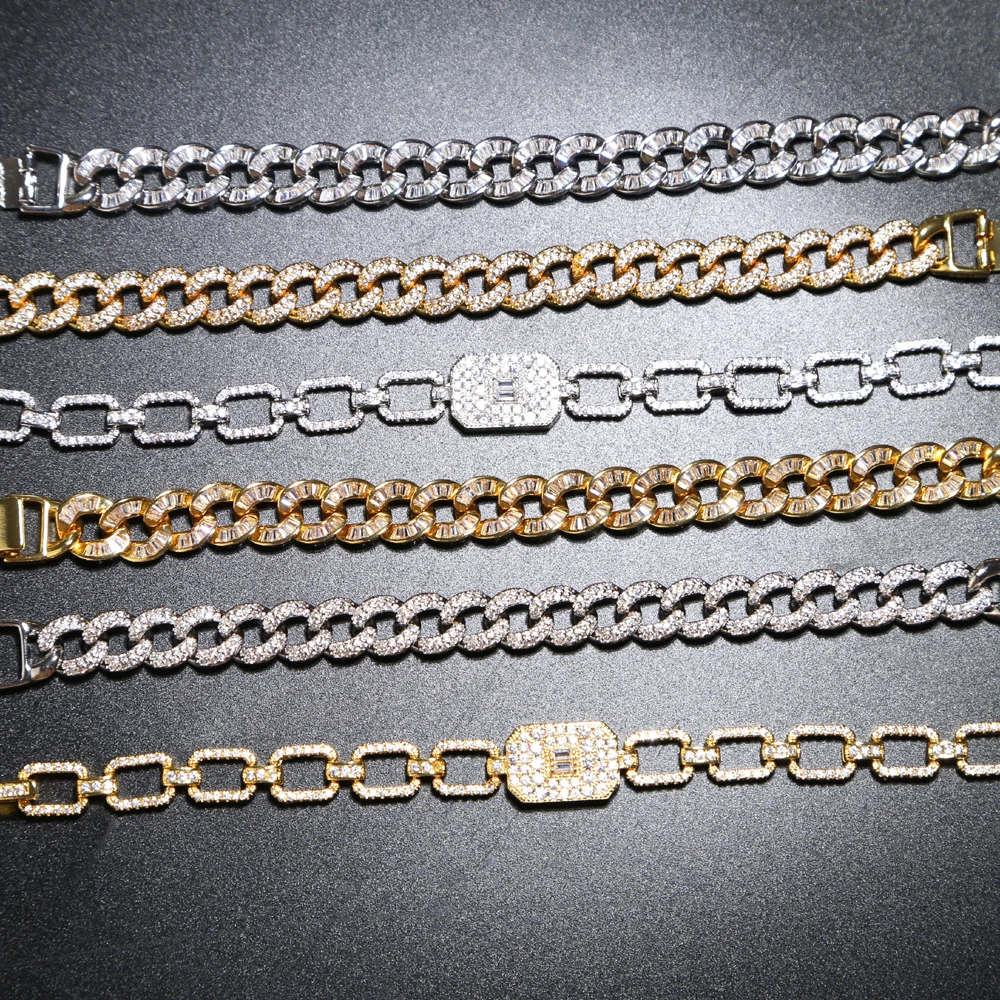 

2019 Hip Hop Bling Bling Iced Out Miami cuban Chain luxury brand silver gold Bracelets For Men's Women fashion charm Jewelry