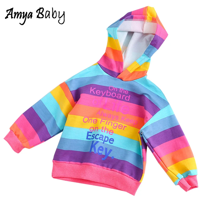 Amya Baby Kids Hooded Sweatshirts Letter Print Rainbow Girls Sweatshirt