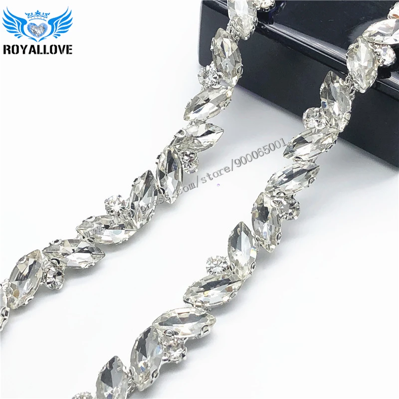 

Glass Sew on Rhinestone Chain Bridal Sash Rhinestone Applique Wedding Applique Rhinestone Trimming for Wedding Dress Decoration