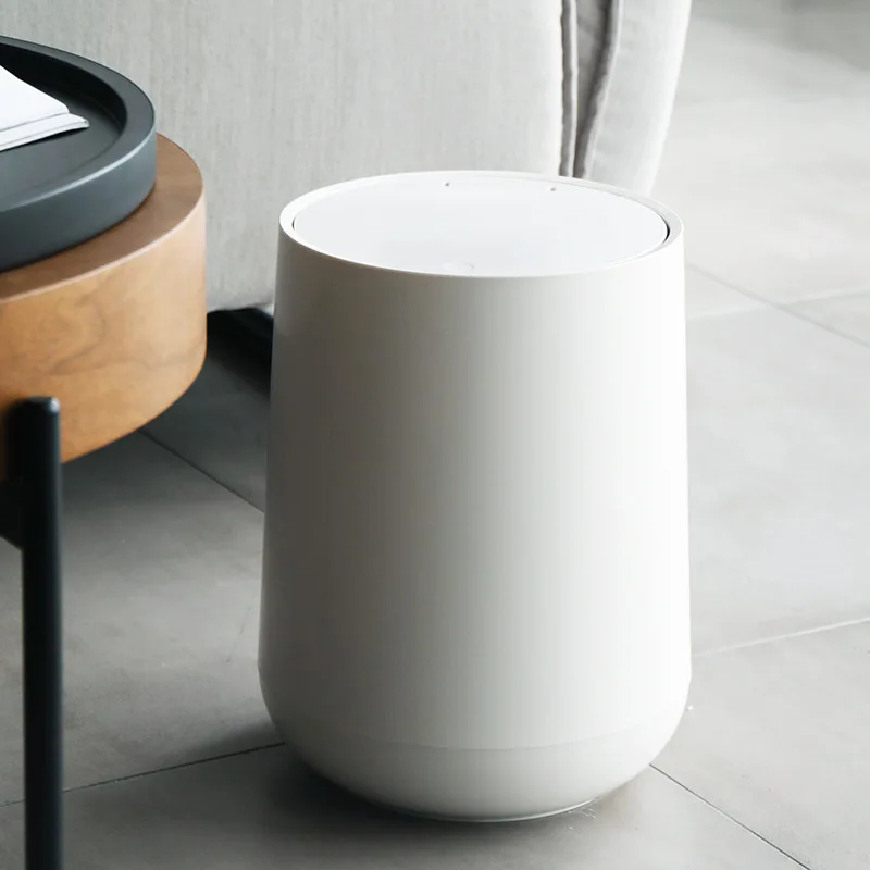 

10L Office Waste Bins Plastic Double Layer Large Household Simple Covered Round Push-type Bullet Cover Trash Can Garbage Bucket