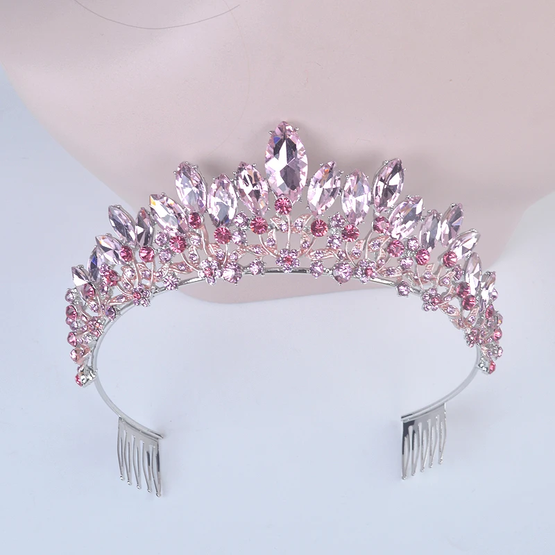 New Fashion Baroque Luxury pink Crystal Bridal Crown Tiaras women