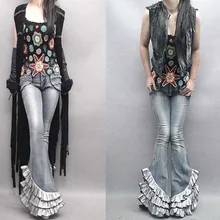 Новинка года; дизайн; модные винтажные джинсы большего размера; Узкие ковбойские брюки с роговыми строчками; большой колокольчик; ковбойские брюки