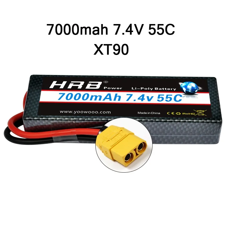 HRB Lipo 7,4 V 11,1 V 14,8 V 2S 3S 4S 2P Аккумулятор 7,4 V 7000mah 55C T DEAN XT60 MAX 110C Жесткий Чехол для RC 1/10 Scale Trx Stampede Car - Цвет: 2S2P 7000mah XT90