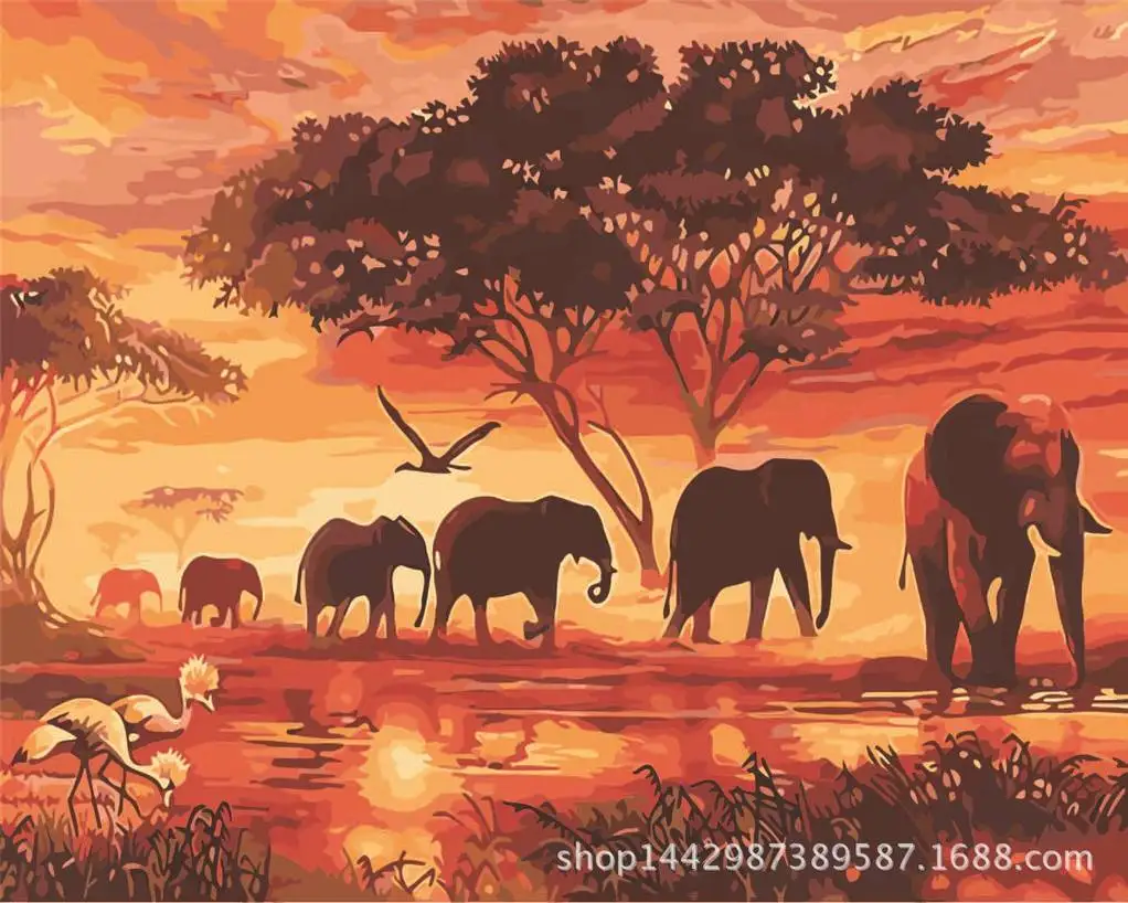 

40*50cm Digital Oil Painting Diy Pure Hand Painting Core Living Room Scenic Oil Painting Frameless Decorative Painting Flamingo