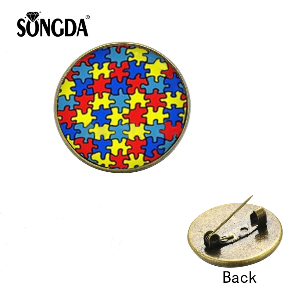 

SONGDA Puzzle Piece Autism Awareness Lapel Pin Button Hope Colorful Round Icon Clothes Backpack Hat Decorative Brooches Badges