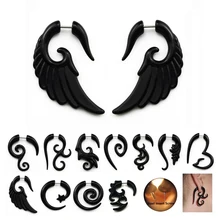 2 шт. Акриловые Черные Поддельные спиральные ушные конусные заглушки, спиральные расширители, серьги-обманки, растяжки, пирсинг, ювелирные изделия для тела