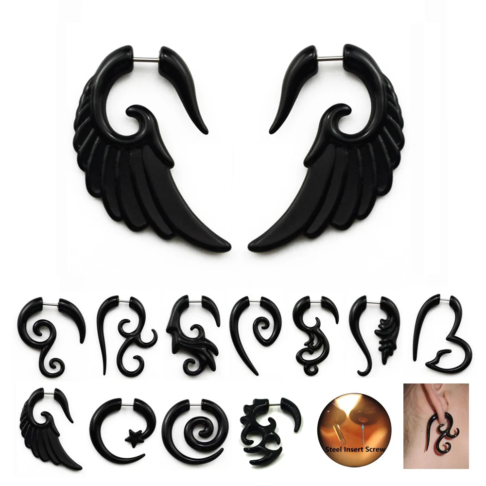 

2Pcs Acrylic Black Fake Spiral Ear Taper Plug Gauges Twist Expanders Earring Cheater Stretchers Piercing Body Jewelry