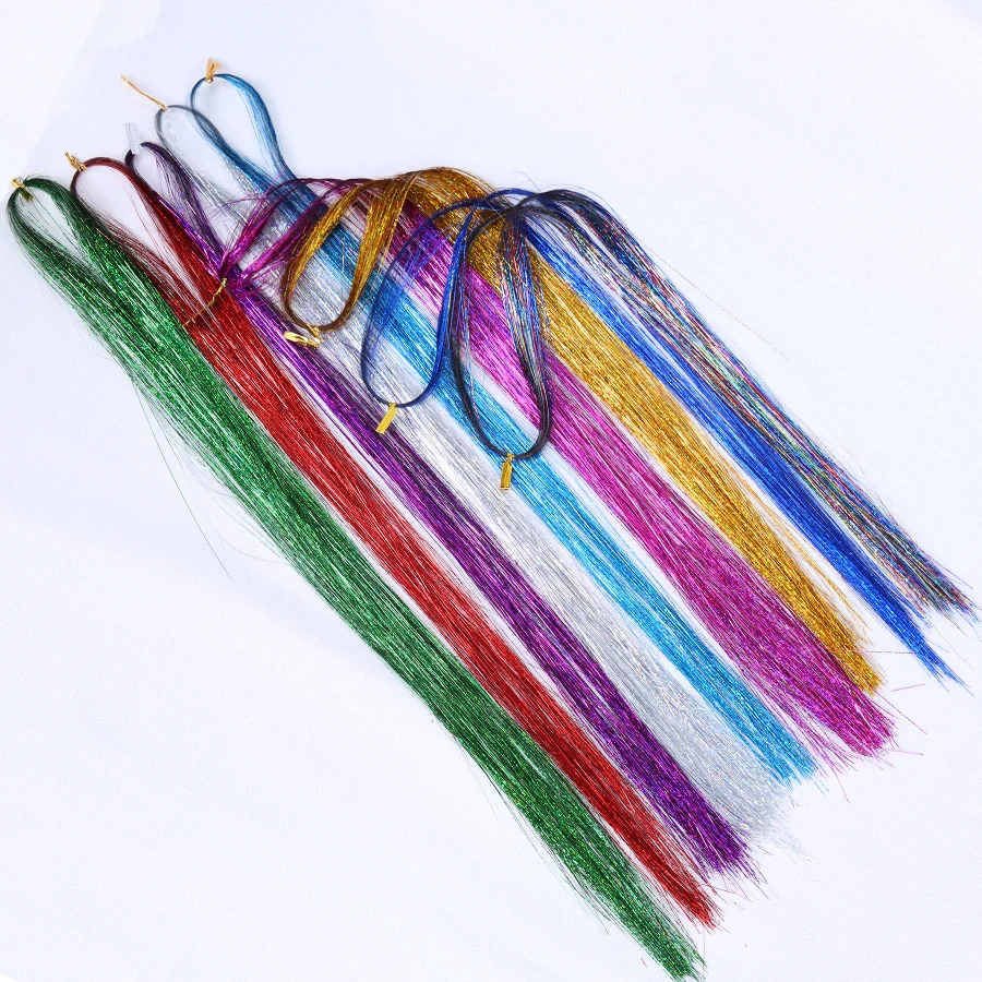 

Synthetic Colorful Clip In Hair Extension Chorliss 18'' Shiny Long Straight Gold Silver Sparkel Tinsel Hair DIY Hair Accessories