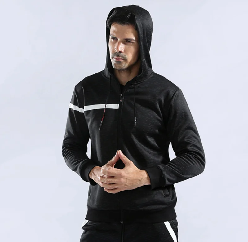 Winter Running Jacket Men Hooded Fitness Coat Long Sleeve Sport