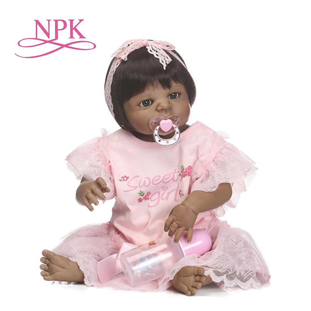 

NPK56CM Full silicone simulation newborn baby girl with black skin bebe boneca silicone reborn baby dolls Afrincan American doll