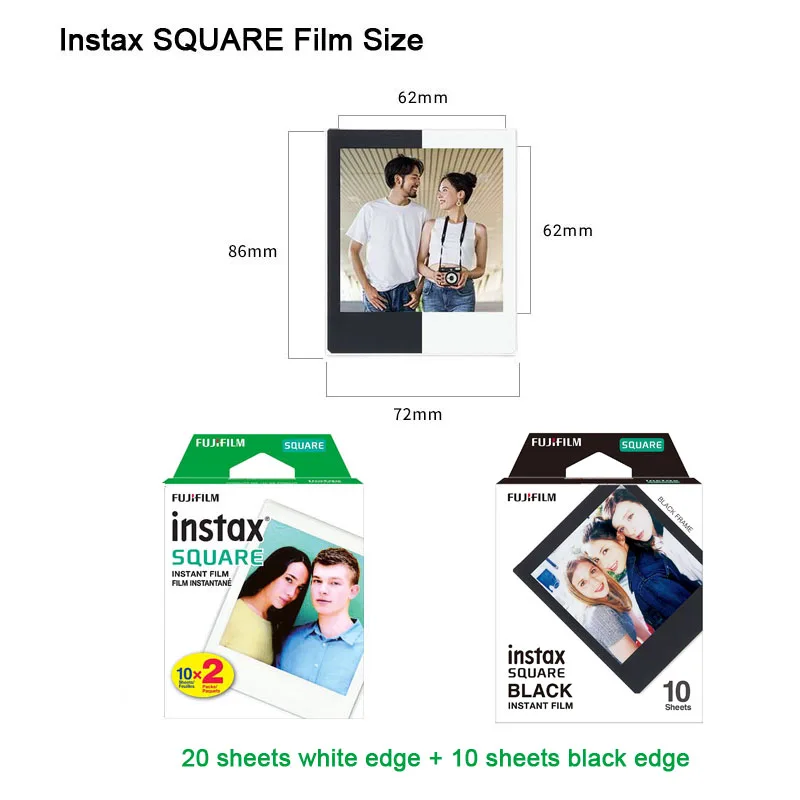 Fujifilm Instax квадратная пленка для SQ20 SQ10 SQ6 мгновенная камера SP-3 принтер двойная упаковка белый край черный край фотобумага пленка