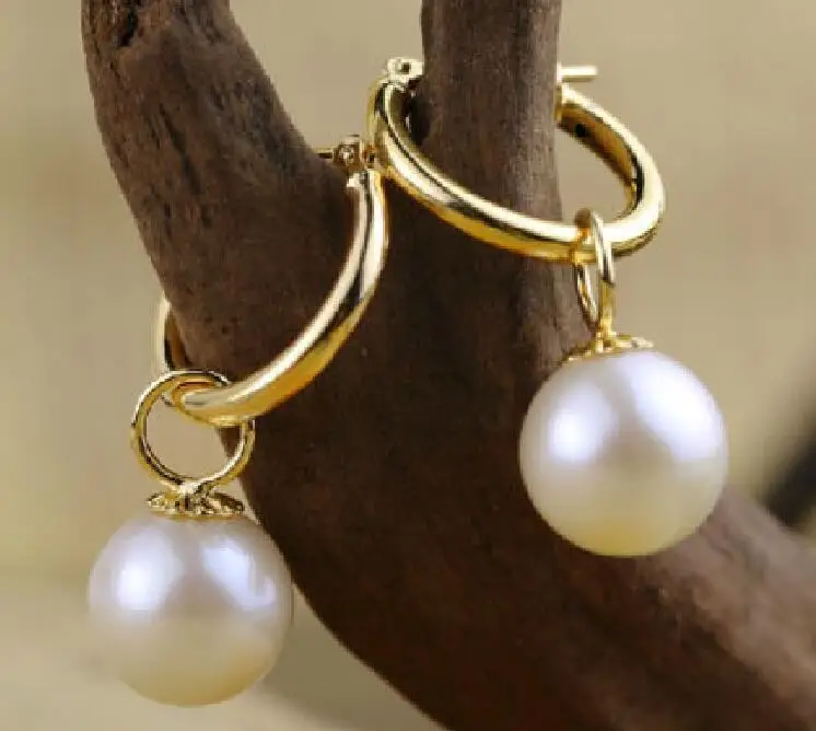 

perfect 11mm perfect round white Australia south sea pearl dangle earring