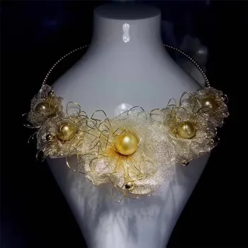 شراءDIY الأحجار الكريمة مجوهرات مصنع الجملة المألوف 14 K الذهب التفاف مزيج المواد الطبيعية الأبيض اللؤلؤ مطرز قلادة للإناث