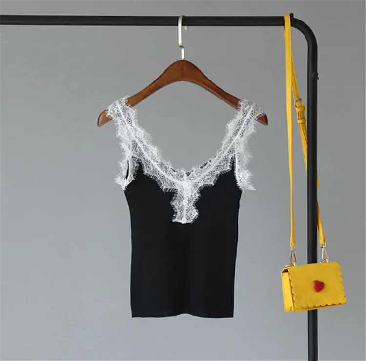 ALPHALMODA лето 2009, женский милый кружевной вязаный Топ, Дамский кружевной лоскутный Топ на пуговицах, праздничный Повседневный Топ на бретелях