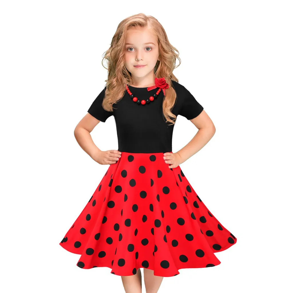 MUQGEW/Детское платье для девочек детское летнее винтажное платье для девочек, вечерние платья принцессы в горошек, вечерние платья рокабилли, одежда для малышей - Цвет: A