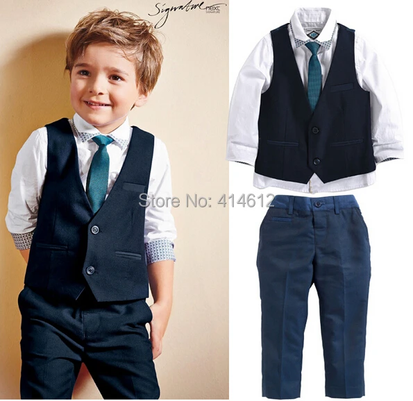 Повседневные комплекты одежды Костюм Джентльмена для мальчиков комплект одежды для маленьких мальчиков из 3 предметов, пальто+ Длинные рукава+ брюки, детский комплект одежды для мальчиков, TZ339