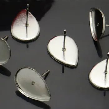 

Blank Stainless Steel Stud Earrings Bases 10*14mm Teardrop Bezel Pins Back Glass Cameo Cabochons Earrings post DIY Findings