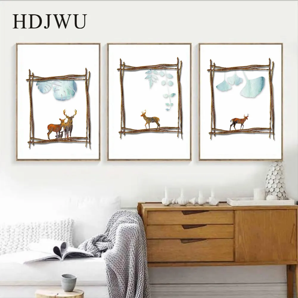 

Nordic Art Home Decor Canvas Painting Shadow Deer Animals Printing Wall Poster for Living Room DJ88