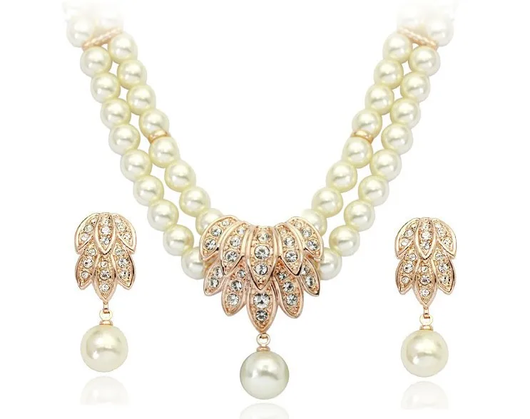2015 New Arrival Imitation Pearl Jewelry Sets With Austria Crystal and