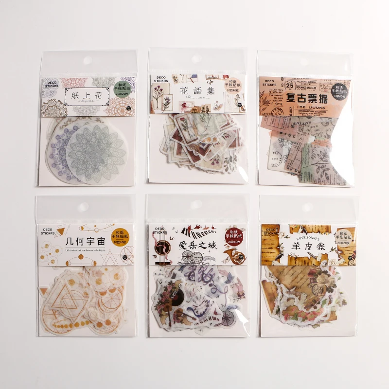 

40pcs/pack Vintage Style Decorative Washi Stickers Scrapbooking Stick Label Diary Stationery Album Stickers for Calendars, Arts