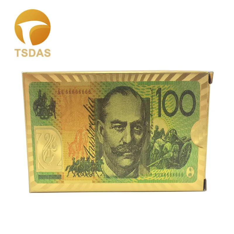 

Christmas Gift 24K Gold Plated Playing Cards, Australia 100 Dollar Banknote Design Gold Foil Poker Cards Game Present