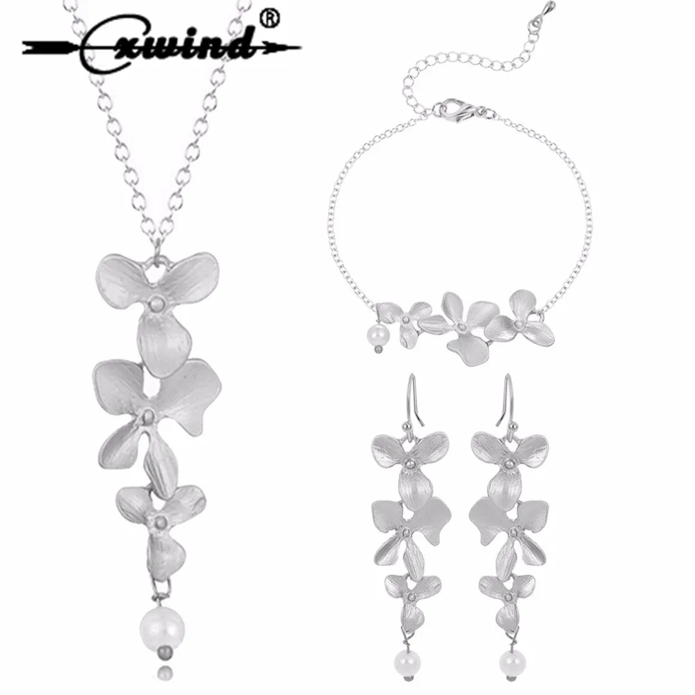 

Cxwind 3pcs Orchid Flower Bridal Wedding Jewelry Set New Arrival Luxury Lotus Necklace Earrings Bracelet Party joyas bijoux